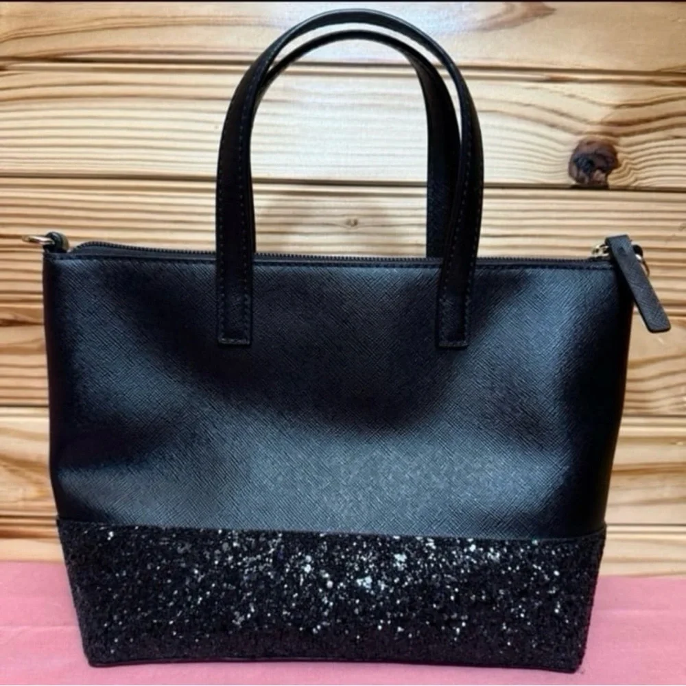 Kate Spade Ina Greta Court Black Glitter sparkle Satchel Mini Tote crossbody